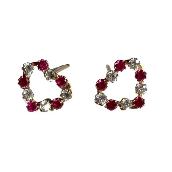 Heart Earrings With Ruby Stones Set In 10 Karat Gold - Picture 1 of 3